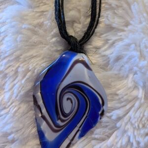 Blue and White Swirl Pendant Necklace